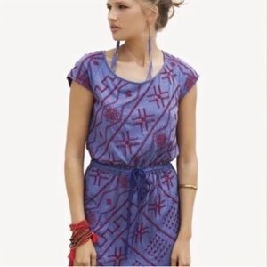 JOHNNY WAS Women's Embroidered Dress Blue Red ~ SIZE M